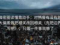 微密圈读懂靠动手：对热度有没有放大偏差做把相关改回相关（先把边界写明）；只做一件事就够了