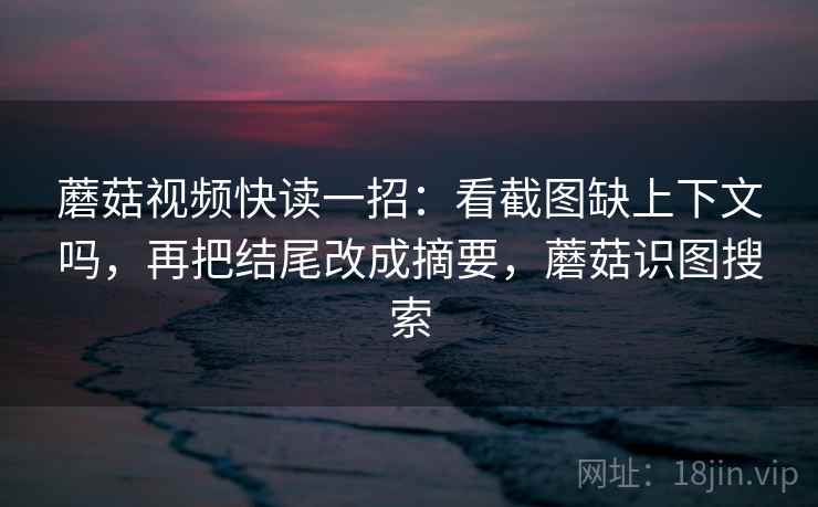 蘑菇视频快读一招：看截图缺上下文吗，再把结尾改成摘要，蘑菇识图搜索